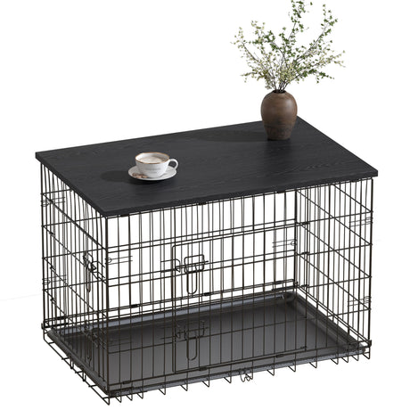 Piskyet Dog Crate Topper Wood Countertop for 48 42 36 30 24 inch Dog Cage, Dog Crate Cover,Dog Kennel Topper(Crate Not Include) (Black, for 30 Inch Crate) Piskyet
