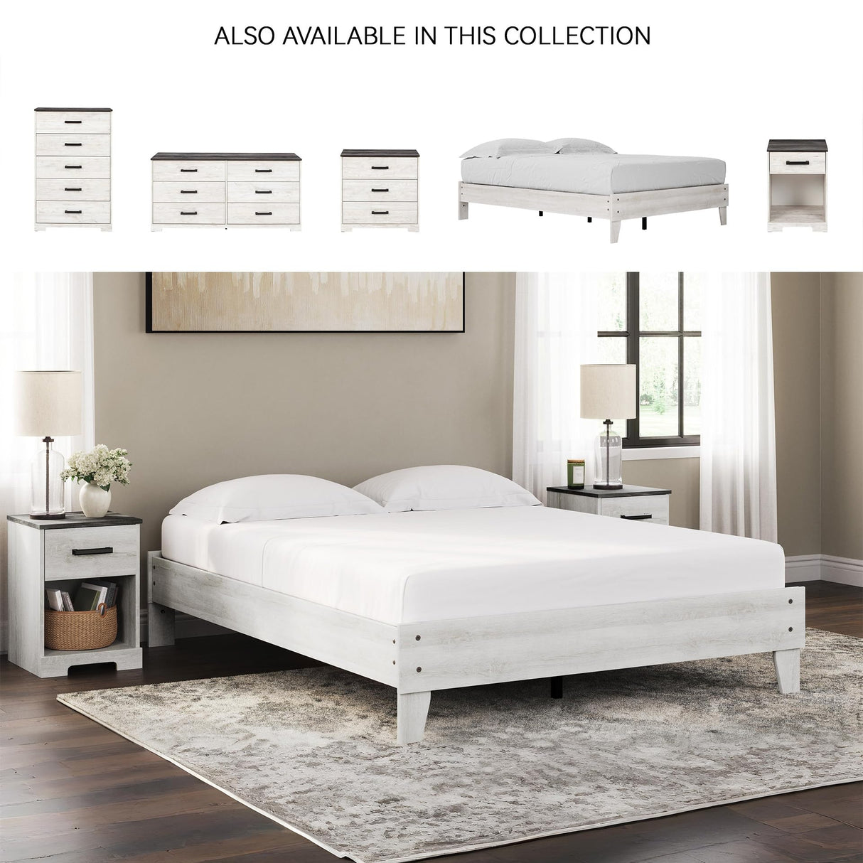 Signature Design by Ashley Shawburn Modern Farmhouse Platform Bed, Queen, Whitewash Signature Design by Ashley