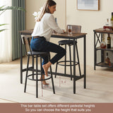VEPXXP Industrial Bar Table and Chairs Set for 2, 3-Piece Rectangular Pub Table with 2 Stools & Backrest, Counter Height Small Kitchen Table with Bar Chairs for Dining Room Small Space, Rustic Brown VEPXXP