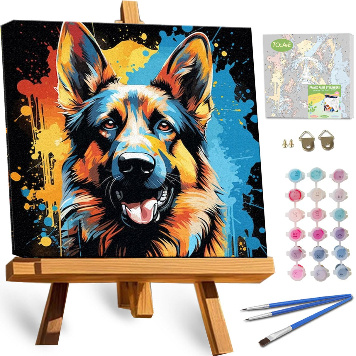 TOCARE Framed Paint by Numbers Kit for Adults Beginners,12x12inch Dog Paint by Number with Frame,German Shepherd Paint by Numbers Framed Canvas Animal (Without Easel) TOCARE