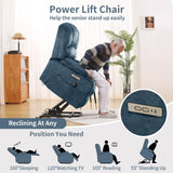 DURASPACE Power Lift Recliner Electric Lift Massage Recliner Chairs with Heat, Large Shell Velvet Backrest Lift Chair Recliners for Elderly, Seniors (Blue) DURASPACE