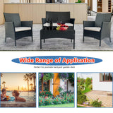 PatLoom 4-Piece Outdoor Furniture Set,Dark Brown Rattan Wicker Patio Sofa,Elegant Patio Conversation Set with Glass Top Coffee Table for Garden, Backyard, Poolside, Balcony (Beige Cushions) PatLoom