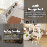 OYUMOENTS Queen Size Loft Bed Frame for Adults, Metal Queen Loft Bed with Storage Shelves & Ladder, Heavy-Duty Beds Frame with Large Under-Bed Space, No Squeaking for Kids Teens Adults, White OYUMOENTS