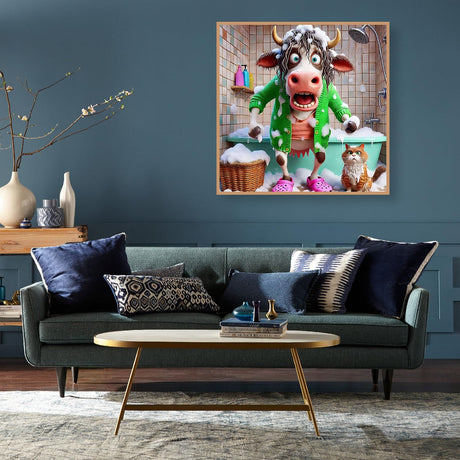 Funny Cow Diamond Painting Kits for Adults Beginners, 5D Diamond Art Kits for Adults, Gem Arts and Crafts for Beginners, Full Round Drill Paint with Diamond for Home Wall Decor 14X14 Inches uuxsretaio