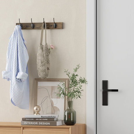 VERTORGAN Coat Hooks Wall Mounted, Wooden Hat Rack with 4 Hooks for Entryway, Bathroom,Bedroom(Brown) VERTORGAN