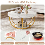 Tribesigns Modern Round Coffee Table, 2 Tier Coffee Table with Faux White Marble and Golden Metal Legs, Circle Center Table Tea Table Accent Furniture for Living Room, White and Gold Tribesigns