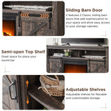 OKD Fireplace TV Stand for 65+ Inch TV, 33" Tall Highboy Farmhouse Entertainment Center w/ 23'' Electric Fireplace, Rustic Media Console w/Sliding Barn Door for Living Room, Dark Rustic Oak OKD