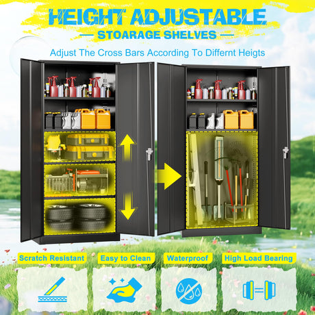 Pataku 71'' Metal Storage Cabinet, Garage Storage Cabinet with 2 Doors and 4 Adjustable Shelves, Steel Lockable Storage Cabinet, Black File Cabinets for Home, Office, Warehouse Pataku