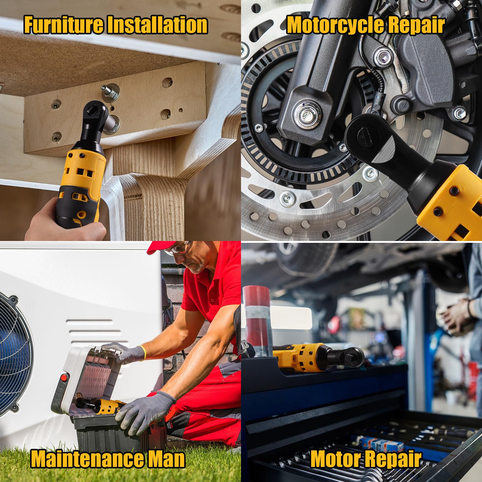 Electric Ratchet, Cordless Ratchet Wrench 3/8" Compatible with DEWALT 20V Battery, 74Ft-lb, 580 RPM, Variable Speed Trigger, LED Light, 3/8" to 1/4" Adapter, 9 Sockets, No Battery Included - WoodArtSupply