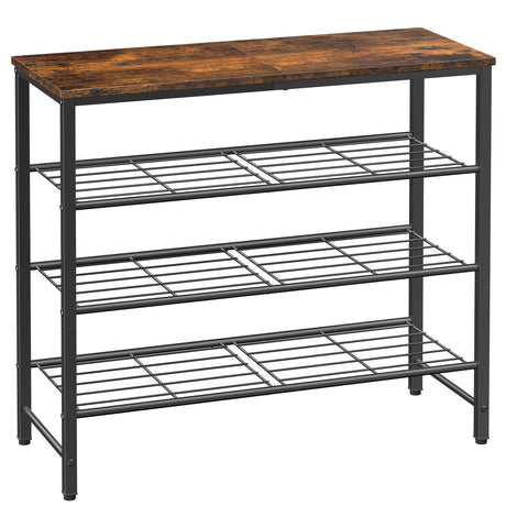 Kitsure Shoe Rack for Closet, Rustic Brown Shoe Organizer with Leveling Feet, Sturdy & Rust-Proof Shoe Storage for Entryway, Bedroom, Living Room, 29.5" x 11.4" x 24.8", Brown Kitsure