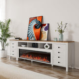 BVIUNTWO 83 Inch Fireplace TV Stand for TVs Up to 95 Inch,Farmhouse Entertainment Center with 50" Electric Fireplace,White TV Console with Storage Cabinets for Living Room BVIUNTWO