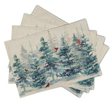 Winter Forest Tree Placemats Set of 4，Pine Tree Christmas Red Bird Heat Resistant Non Slip Place Mats Cotton Linen Tablemats for Dining Table Kitchen Decor 18 x 12 Inch Imiss