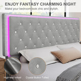 Torana Full LED Bed Frame with 2 Drawers, Soft Velvet Platform Bed with Diamond Tufted Headboard Footboard and 2 Side Pockets, Mattress Foundation with Wooden Slats Support, No Box Spring Needed, Grey Torana