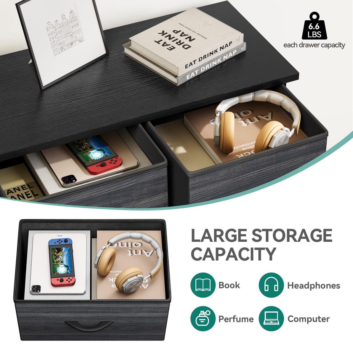 YITAHOME 7 Drawer Fabric Dresser, Furniture Storage Tower Cabinet, Organizer for Bedroom, Living Room, Hallway, Closet, Sturdy Steel Frame, Wooden Top, Easy-to-Pull Fabric Bins YITAHOME