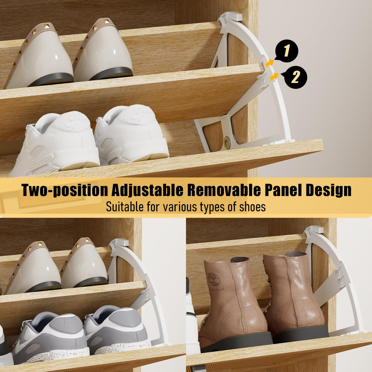 Gadroad Shoe Storage Cabinet with 2 Flip Drawers, Freestanding Hidden Shoe Organizer with Wood Legs, Farmhouse Narrow Shoe Rack for Entryway, Living Room, and Bedroom (Natural) Gadroad