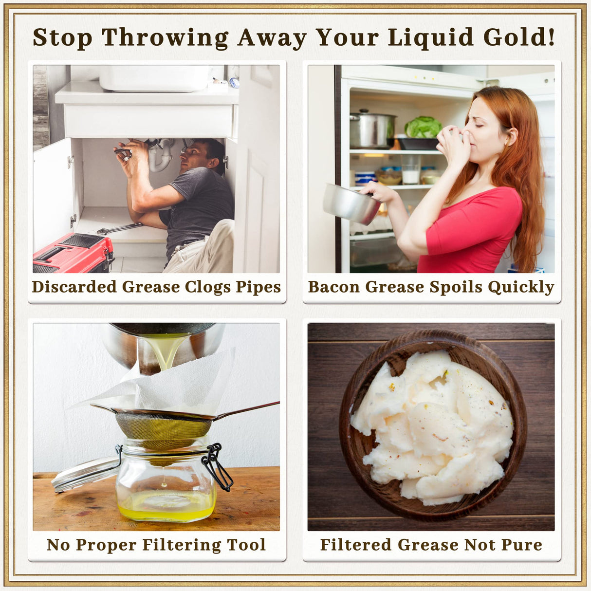 Ayerphalo Bacon Grease Container with Strainer - 46OZ Large Capacity, With Silicone Wooden Spatula, Enamel Bacon Grease Keeper for Bacon Drippings, Farmhouse Red Kitchen Decor, Dishwasher Safe Ayerphalo