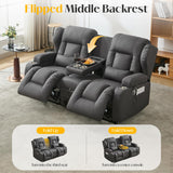 DRMBOOK Loveseat Rocker Recliner Sofa, Leathaire Fabric Dual Reclining Couch with Console, Manual Reclinable Double Seat 2 Person Recliner, RV Movie Seating for Travel Trailers Living Room (Drak Grey) DRMBOOK