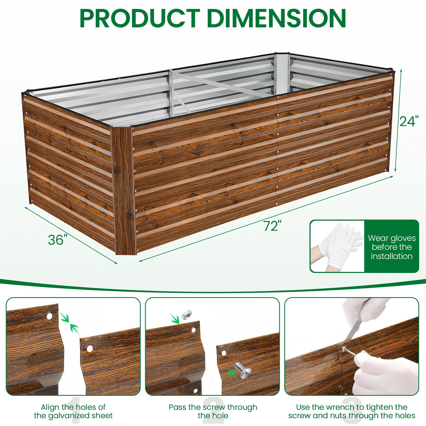 Homdox 6 * 3 * 2FT/266 Gallon Universal Raised Garden Bed, Outdoor Thickened Raised Garden Planter Box for Vegetable Flower Fruit, Rectangular Metal Planter Garden Box for Garden Yard, Wood G - WoodArtSupply