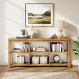TRIBEWOOD Solid Wood Horizontal Bookcase with Adjustable Shelves, 6 Cubes Storage Organizer Long Bookshelf, Farmhouse Low Cubby Bookcase for Living Room, Home Office, 63 Inches TRIBEWOOD