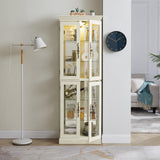 Lighted Glass Curio Cabinet with Lights & Adjustable Shelves,Curio Display Cabinet with Wood Frame,Corner Cabinet for Kitchen,Living Room,Office(Free Standing,Light Bulb Include) YiaFurio