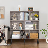 LEYAOYAO 8 Cube Bookshelf,3 Tier Bookcase with Legs,Modern Grey Mid-Century Bookshelves,Large Farmhouse Open Storage Organizer Shelf, Retro Wooden Display Book Case for Bedroom,Living Room,Office LEYAOYAO