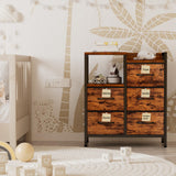 Furnulem 5 Drawer Rustic Brown Dressers for Bedroom 2 Tier Shelf Storage Small Fabric Dresser for Closet Sturdy Metal Frame Modern Style Storage Cabinets Organization Units for Hallway Rooms Furnulem