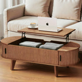 Pruchant Oval Lift Top Coffee Table with Storage, 47.2" Mid Century Modern Living Room Center Table with 180° Sliding Tambour Door, Wood Fluted Coffee Table for Home Office, Walnut Pruchant