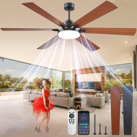 DIAMONDFORGE 72 inch Ceiling Fans with Lights and Remote Control,Indoor/Outdoor Flush Mount Low Profile Commercial Reversible Dimmable Wood Grain Ceiling Fans for Living Room Patio Industrial Shop. DIAMONDFORGE