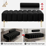 NIOIIKIT 53.2" Modern Loveseat Sofa Couch, Upholstered Accent Sofa with Golden Legs and Adjustable Backrest, Small Teddy Fleece Couches for Bedroom, Living Room, Compact Small Space (Black) NIOIIKIT