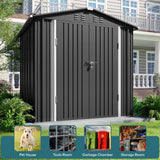 Gizoon Outdoor Storage Shed 6 x 4 FT, Galvanized Metal Garden Shed with Double Lockable Doors, Outdoor Storage Clearance for Backyard Patio Lawn-Dark Grey Gizoon