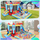 WONFUY Bounce House for Kids 13X11ft Outdoor Indoor Bouncy House with Blower Jumping Castle Water Slide Climbing Wall and Pool Splash, Backyard Fun Rocket Inflatable Slide Bouncer Ages 3-10 Years WONFUY