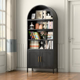 VEXPOR 73 in Tall Metal Arched Cabinet, 5-Tier Arched Bookcase with Doors, Modern Farmhouse Bookshelf with 2 Adjustable Shelves, Kitchen Pantry Cabinet for Living Room, Black, Assembly Required VEXPOR