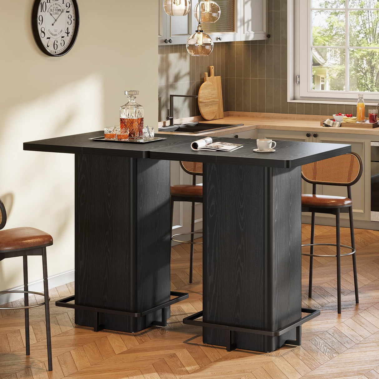 Tribesigns Bar Table, 39.37" High Wooden Square Bistro Pub Table with Metal Frame Footrest for Dining Coffee Cocktail Living Room, Small Space, Black Tribesigns