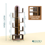 DOZILY Cactus Tree Bookshelf, 5-Tier Wood 50" Tall Corner Storage Rack for CDs/Movies/Books, Small Space-Saving Organizer Shelves for Living Room, Bedroom, Home Office (Rustic Brown) DOZILY