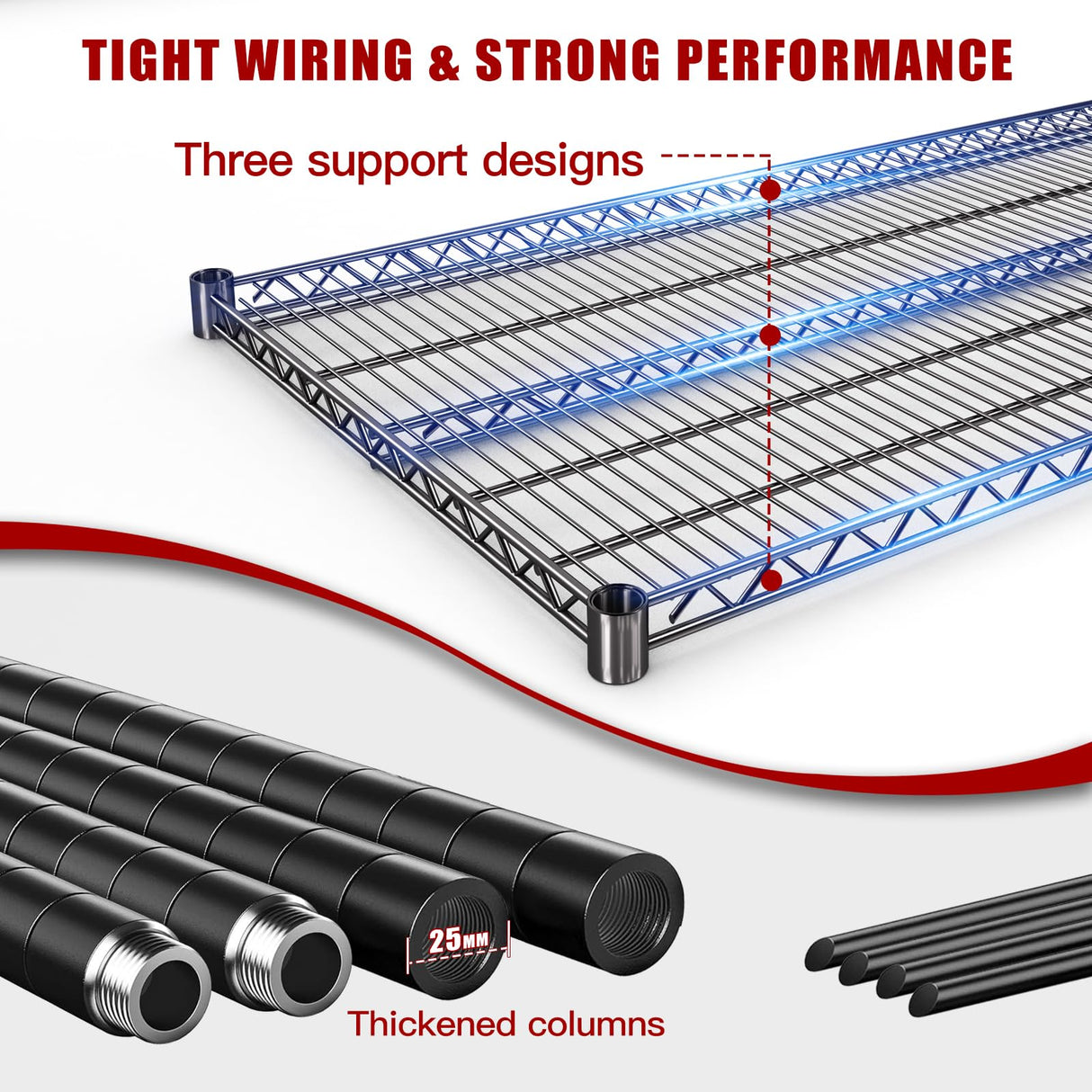 AIRAJ 60” W Storage Shelves Heavy Duty | 5 Tier Wire Shelving | 3500 LBS Metal Shelving | Garage Shelving Units and Storage | Rolling Wire Rack with Wheels | Adjustable Layer Height | 60”W×24”D×72” H AIRAJ