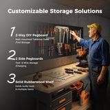 CAMMOO 60" Work Bench Adjustable Height with Storage Shelf, Max Load 2000 LBS Heavy Duty Rubberwood Tabletop with Pegboard, LED Light, Built-in Power Strip for Woodworking Shop, Garage, Home CAMMOO