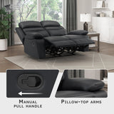 Lexicon 64" W Manual Reclining Loveseat, Top Grain Leather Match Reclining Love Seat, Home Theater Seating, Wall Hugger Recliner Couch, Manual Double Recliner RV Couch for Living Room, Black Lexicon