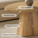 Oval Coffee Table, 47-Inch Living Room Table with Polygonal Pedestal, Modern Center Accent Furniture, Child-Friendly, Easy to Assembly, Yellowish Brown LITTLE TREE