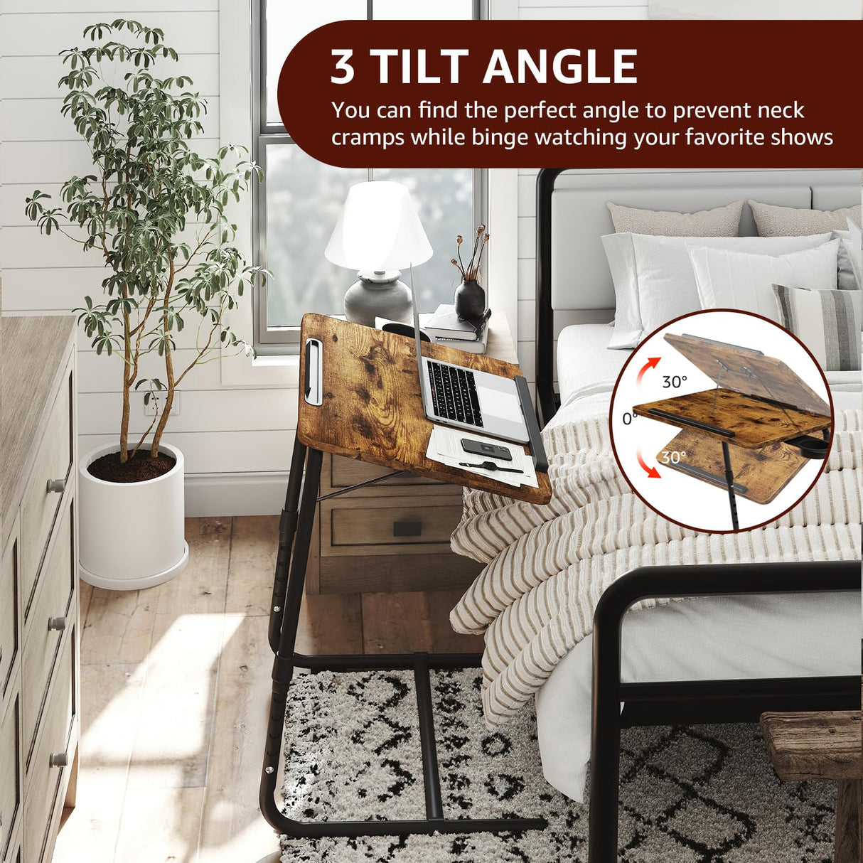 Folding TV Tray Adjustable Dinner - Trays for Eating On Couch Wooden Tables Mate Stand Foldable Desk Table with Cup Holder Portable NUTIKAS