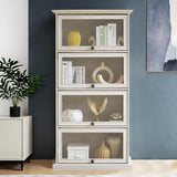 HIUU White Display Curio Cabinet with Glass Doors,White Showcase Display Cabinet,Shelves with Flip-Up Glass Doors,Farmhouse Barrister Bookcase HIUU