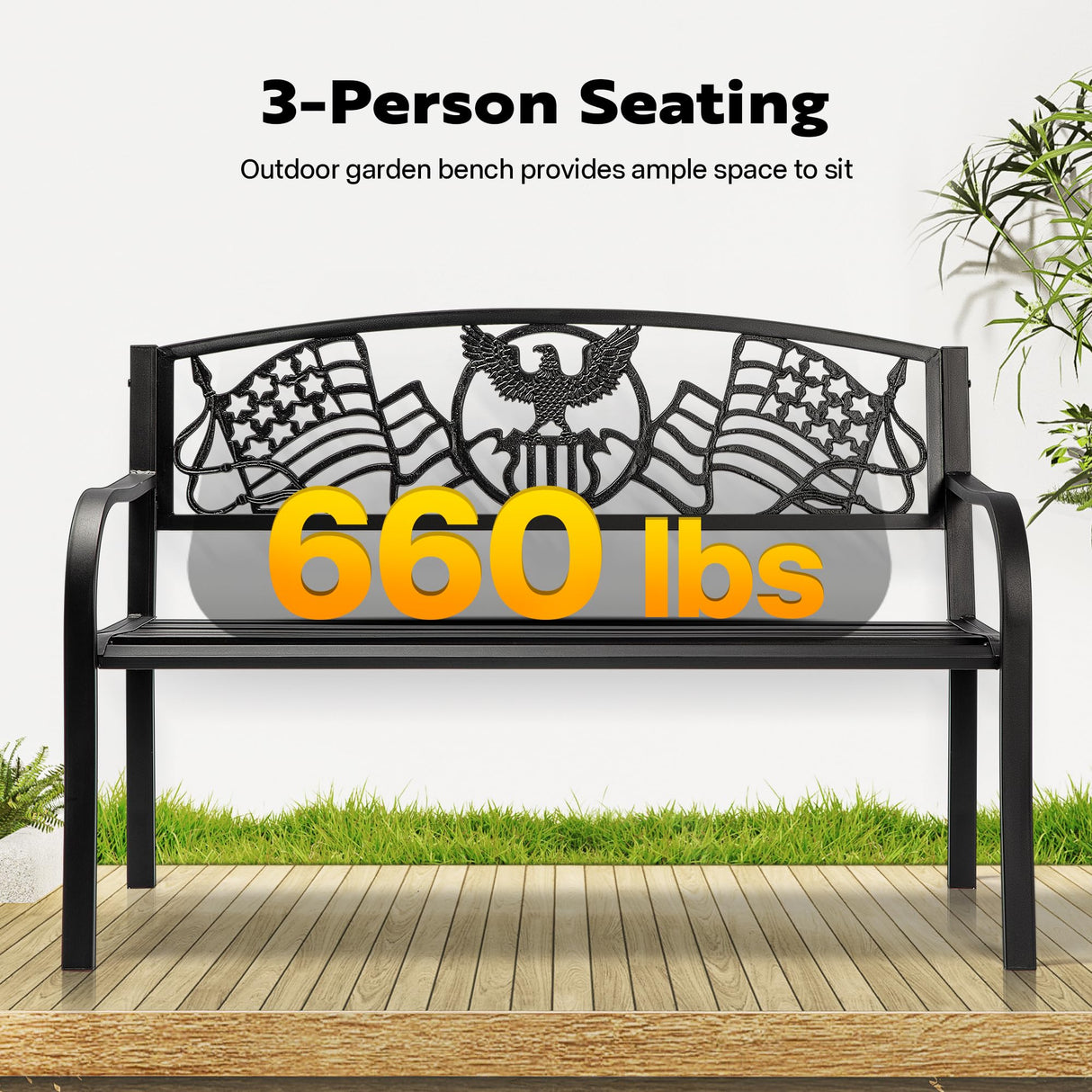 VIVOHOME 50 Inch Outdoor Garden Bench Cast Iron Metal Frame Patio Park Benches for Porch Yard Lawn with Pattern Backrest VIVOHOME