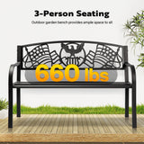 VIVOHOME 50 Inch Outdoor Garden Bench Cast Iron Metal Frame Patio Park Benches for Porch Yard Lawn with Pattern Backrest VIVOHOME