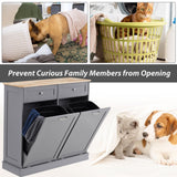 Ancohom Double Tilt Out Trash Cabinet Kitchen Waste Bins,Laundry Hamper Tilt Out Trash Can Cabinet 2 * 13 Gallon Pet Proof Trash Can for Kitchen (Grey) Ancohom