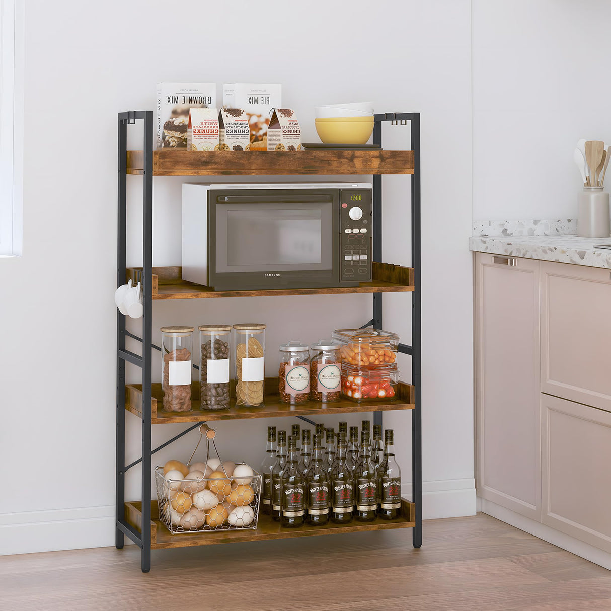 HCHQHS 4 Tier Bookshelf, Adjustable Industrial Bookcase, Vertical Tall Book Shelf, Wood and Black Metal Open Bookshelves for Home Office, Living Room, Bedroom HCHQHS