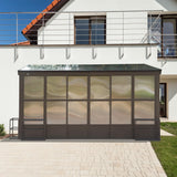 Domi 10x12FT Wall Mounted Sunroom Gazebo, Aluminum Enclosed Gazebo with 2 Lockable Sliding Doors,Sloping Polycarbonate Roof&Moveable PVC Screen, Outdoor Sun Room Lean to Gazebo for Deck Patio domi outdoor living