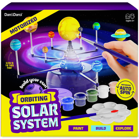 Dan&Darci 360° Orbiting Solar System for Kids - Paint & Build Model Kit - Arts and Crafts for Kid Ages 8-12, 4-6, 4-8, 6-8 - Space Toys 8-10 - Science Astronomy Gifts - Painting Craft Kits for Boys Dan&Darci