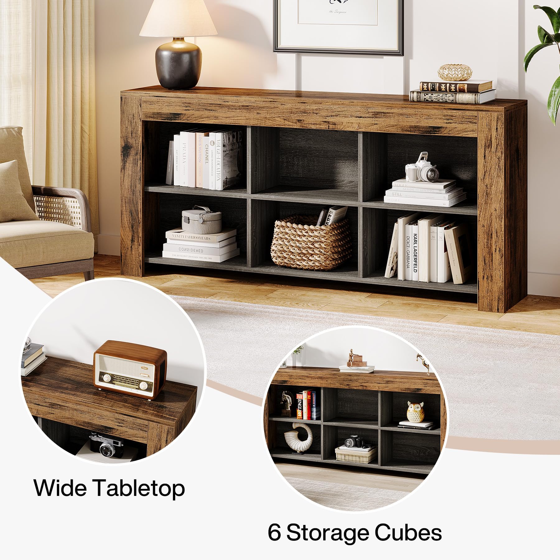 Tribesigns Industrial Rustic 6-Cube Horizontal Bookcase for Home & Office - WoodArtSupply