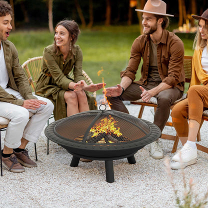 YITAHOME 30in Steel Replacement Fire Bowl with Round Spark Screen, Poker and Detachable Grate, Wood Burning Fire Pit Bowl for DIY or Existing Outdoor Patio Fire Pit - WoodArtSupply