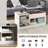 Tangkula White Lift Top Coffee Table, Wood Lift Tabletop Living Room Center Table w/Hidden Storage Compartment, Side Open Shelves & Single Door Cabinet, Modern Cocktail Tea Table for Home Office Tangkula
