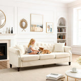 ATUMON 79" Chesterfield Sofa Couch for Living Room, 3-Seater Mid Century Modern Soft Velvet Tufted Sofa with Rolled Arms Nailhead & Two Pillows for Bedroom, Office & Coffee Bar, Beige ATUMON